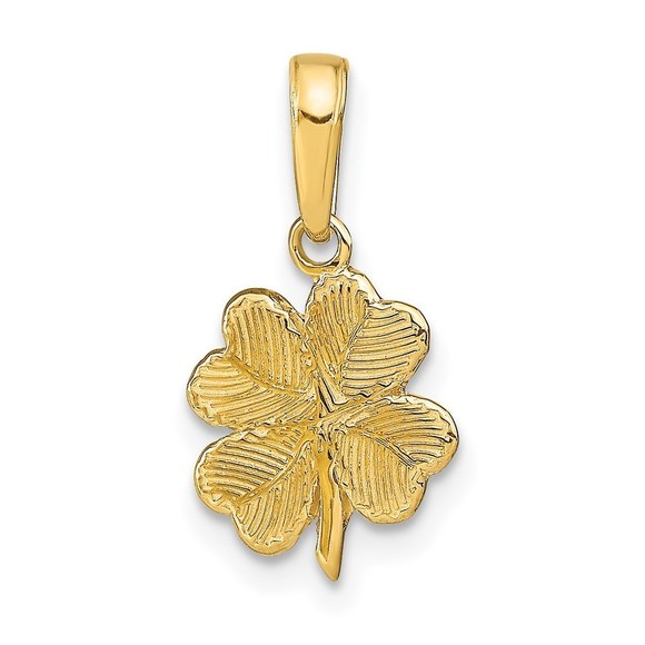 14k Yellow Gold Polished and Textured 4-Leaf Clover...